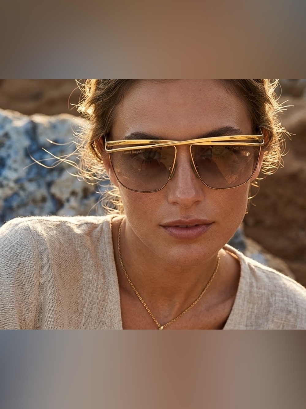 Adrienne Vittadini Gold Crossbar Aviator Sunglasses Vintage